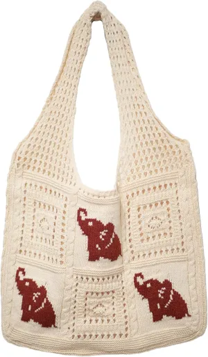 Crochet Tote Bag, Elephant Beach Mesh Knitted Bag Shoulder Bag Handbags for Women Summer