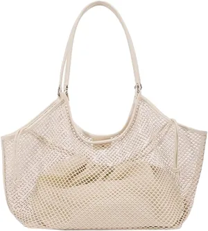 Crochet Tote Bag Women 2025 Summer Trendy Mesh Beach Bags Knitted Shoulder Purse Large Handbags Picnic Vacation