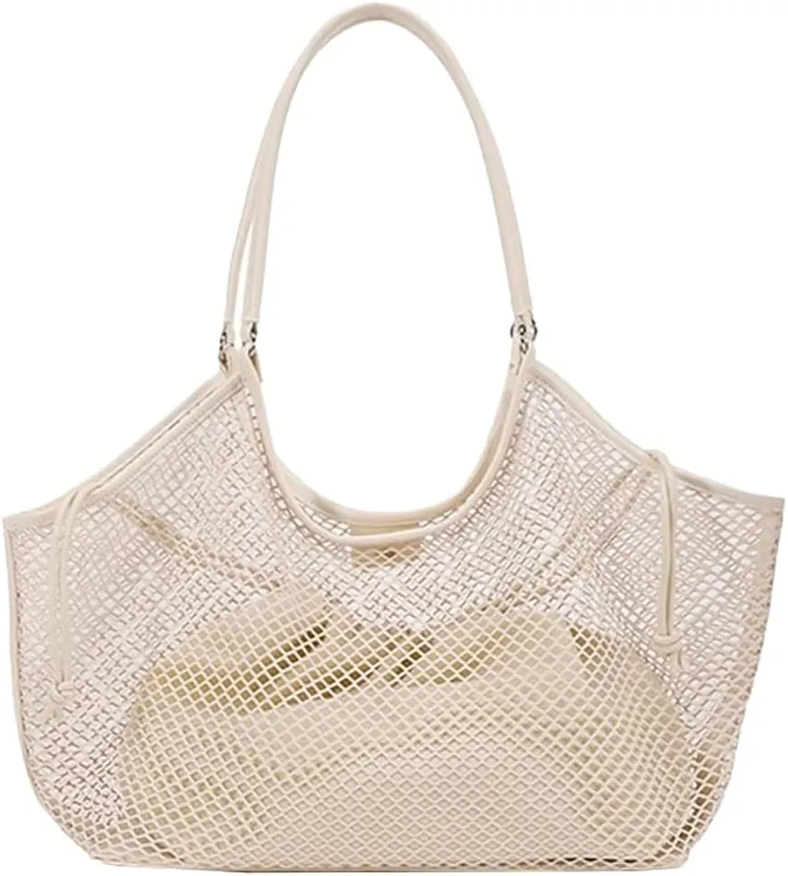 Crochet Tote Bag Women 2025 Summer Trendy Mesh Beach Bags Knitted Shoulder Purse Large Handbags Picnic Vacation