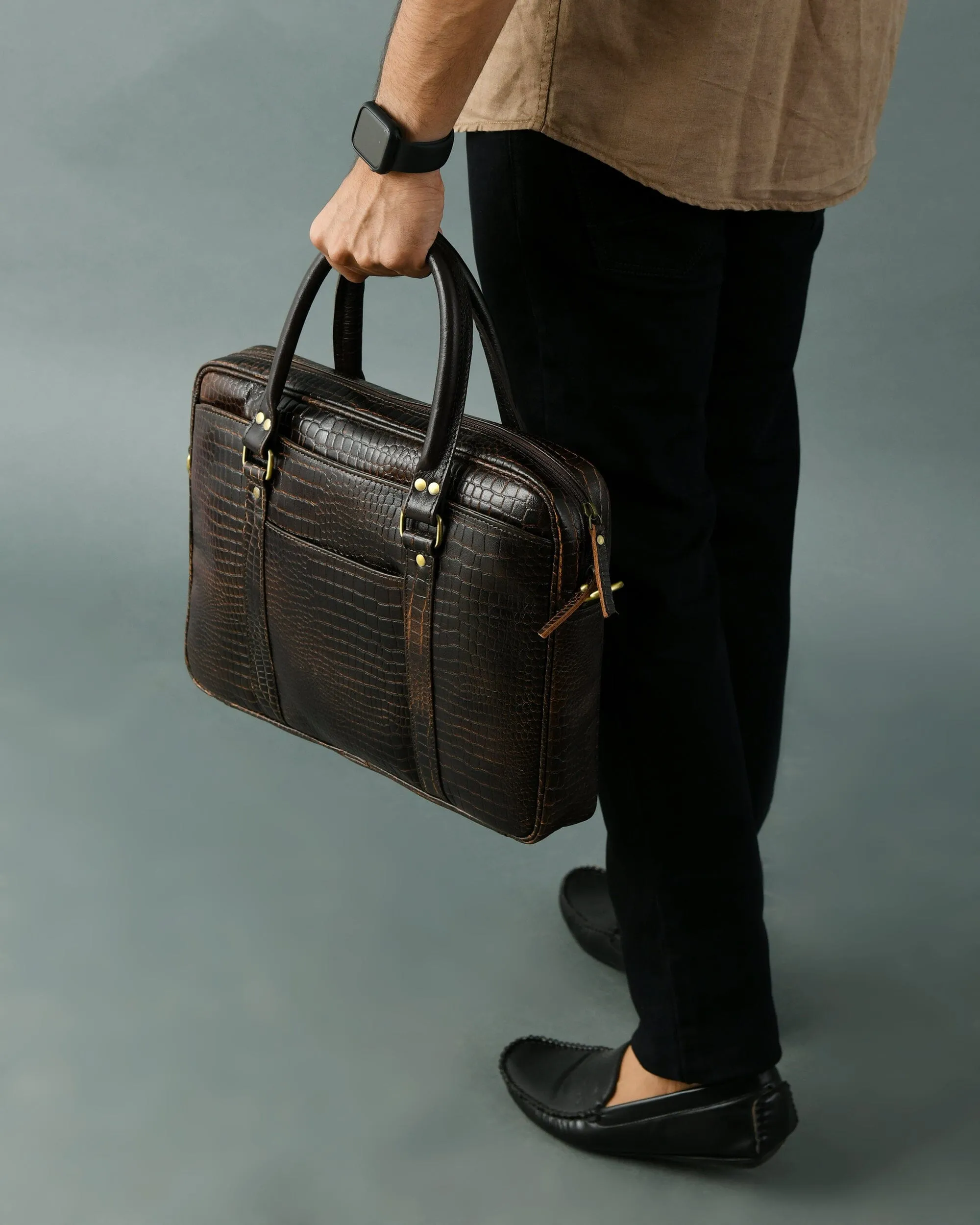 Croco Design Leather Briefcase 14"