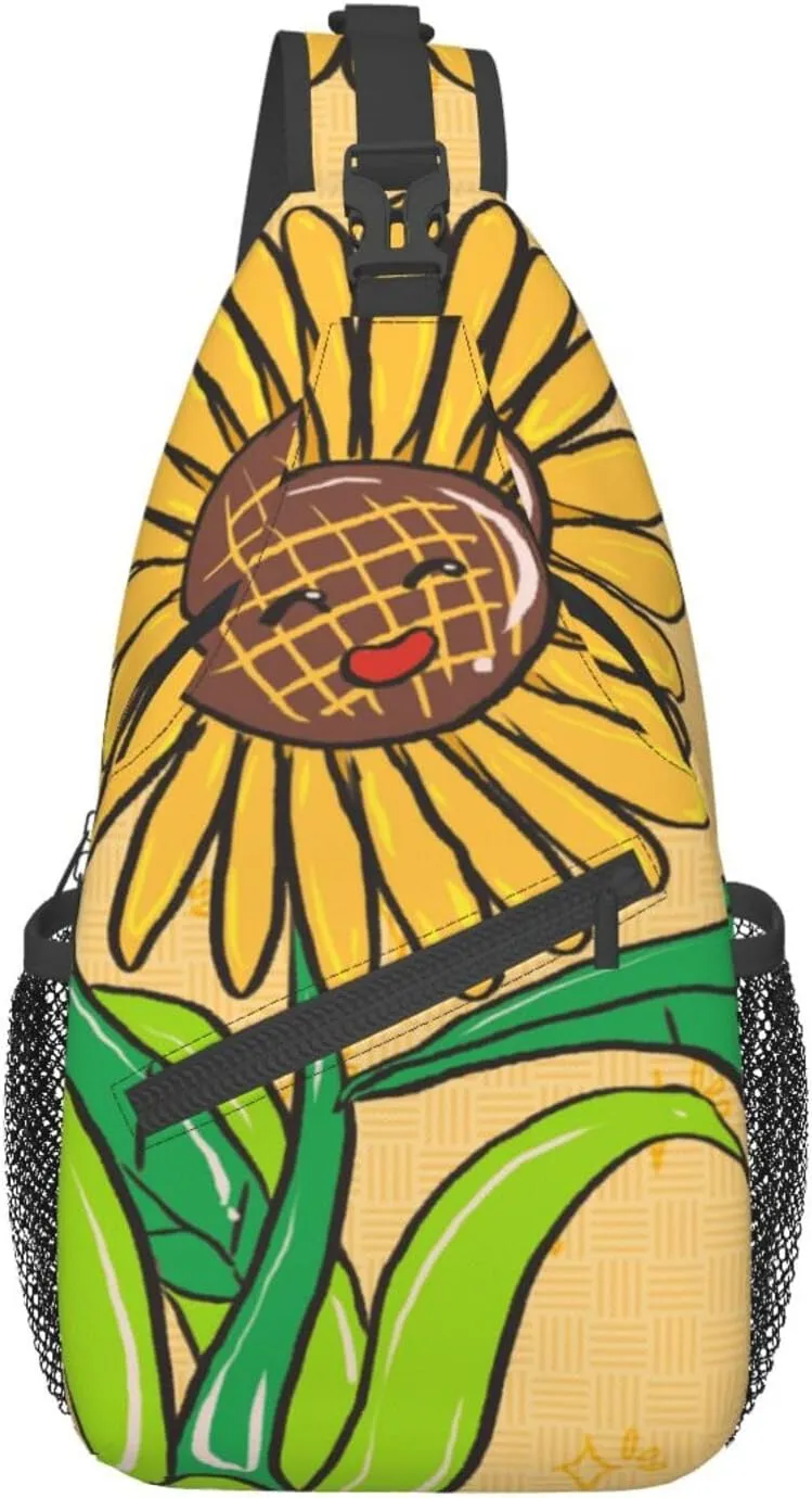 Cross chest bag diagonally Sunflower seeds and sunflowers pattern Suitable For Men And Women outdoor hiking Work Daily travel trips, Black, One Size
