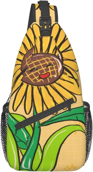 Cross chest bag diagonally Sunflower seeds and sunflowers pattern Suitable For Men And Women outdoor hiking Work Daily travel trips, Black, One Size