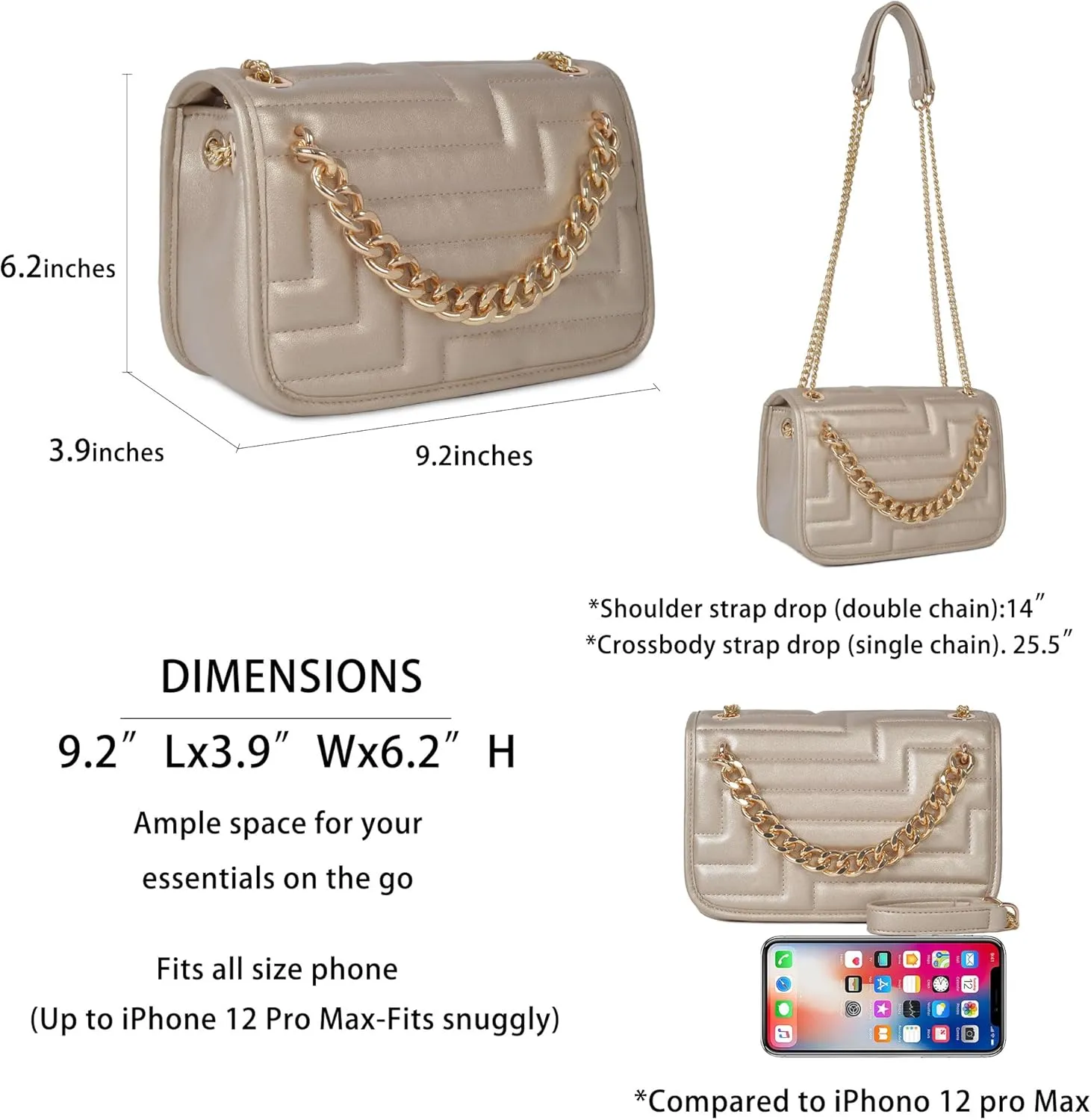 Crossbody Bags for Women,Vegan Leather Purses for Women,Small Shoulder Handbags with Chain Strap