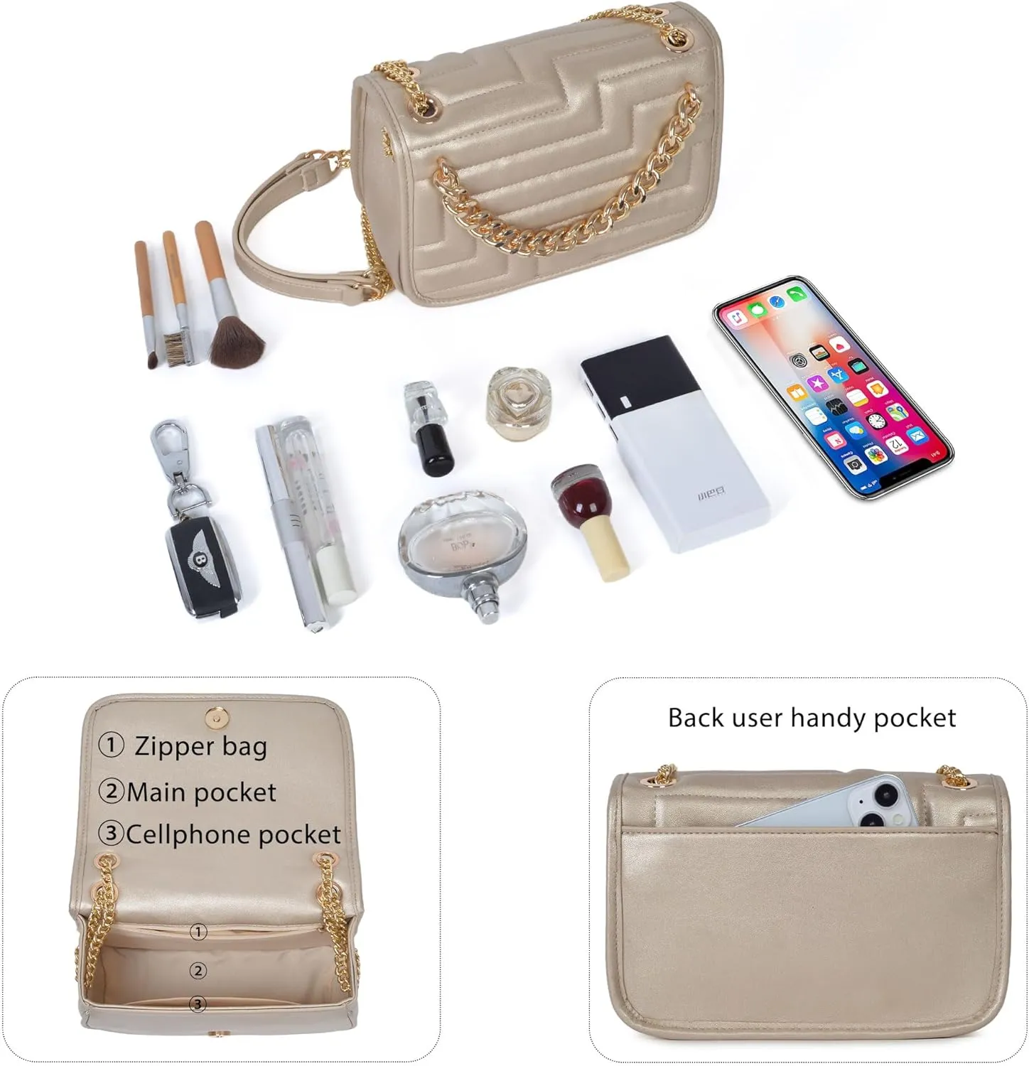 Crossbody Bags for Women,Vegan Leather Purses for Women,Small Shoulder Handbags with Chain Strap