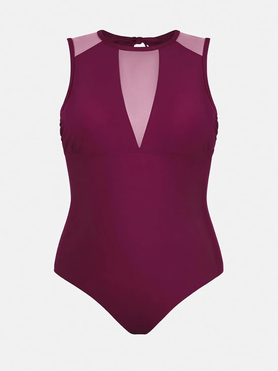 CUPSHE Women's One Piece Swimsuit Plus Size Bathing Suit Mesh Crew Neck Swimwear Back Tie