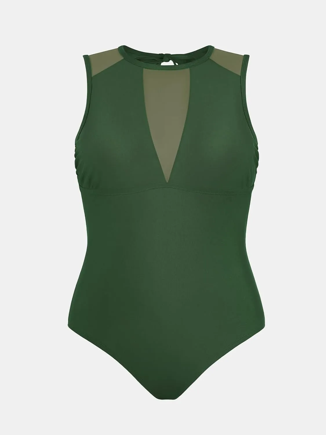 CUPSHE Women's One Piece Swimsuit Plus Size Bathing Suit Mesh Crew Neck Swimwear Back Tie