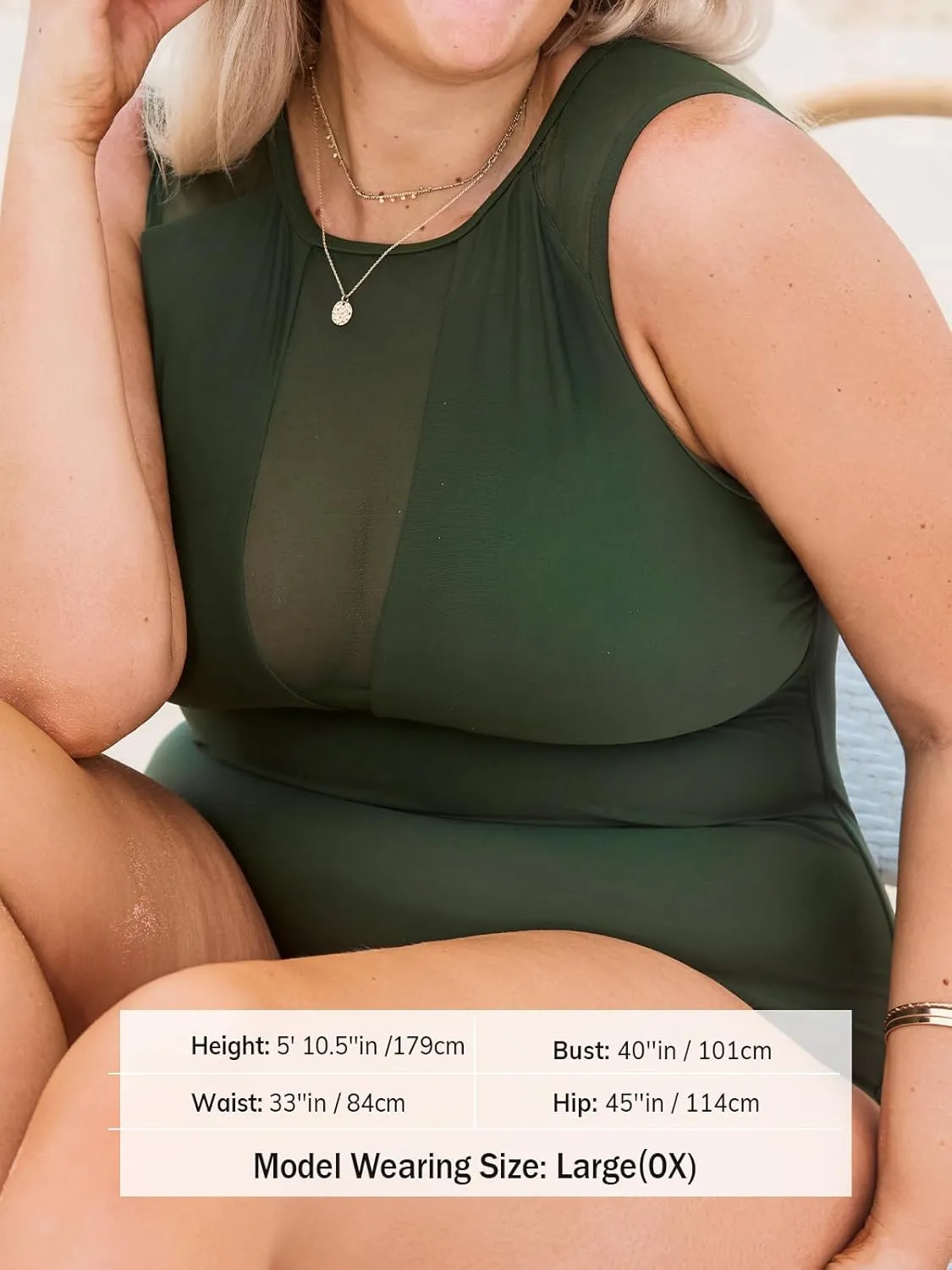 CUPSHE Women's One Piece Swimsuit Plus Size Bathing Suit Mesh Crew Neck Swimwear Back Tie