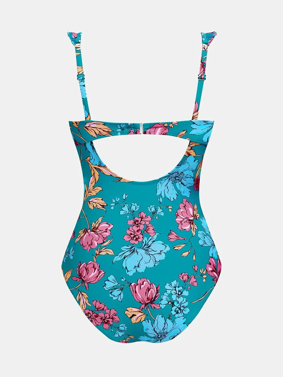 CUPSHE Women's One Piece Swimsuit Ruched Bathing Suit Ruffle V Neck Cutout Back Hook Mesh Adjustable Straps