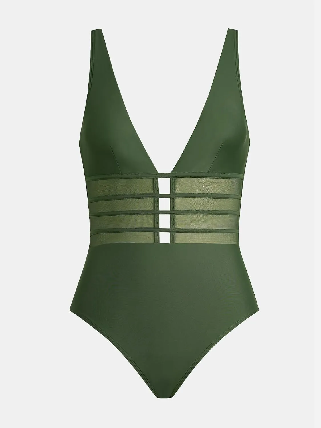 CUPSHE Women's One Piece Swimsuit Tummy Control Bathing Suit Deep V Neck Cut Out Mesh Adjustable Straps