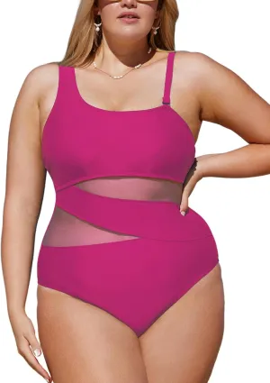 CUPSHE Women's Plus Size Swimsuit One Piece Bathing Suit Mesh Removable Straps Swimwear