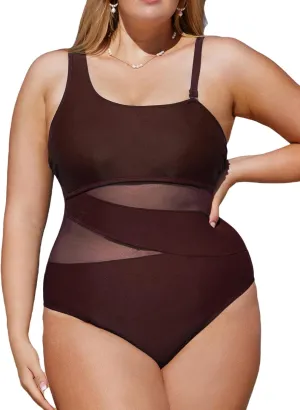 CUPSHE Women's Plus Size Swimsuit One Piece Bathing Suit Mesh Removable Straps Swimwear