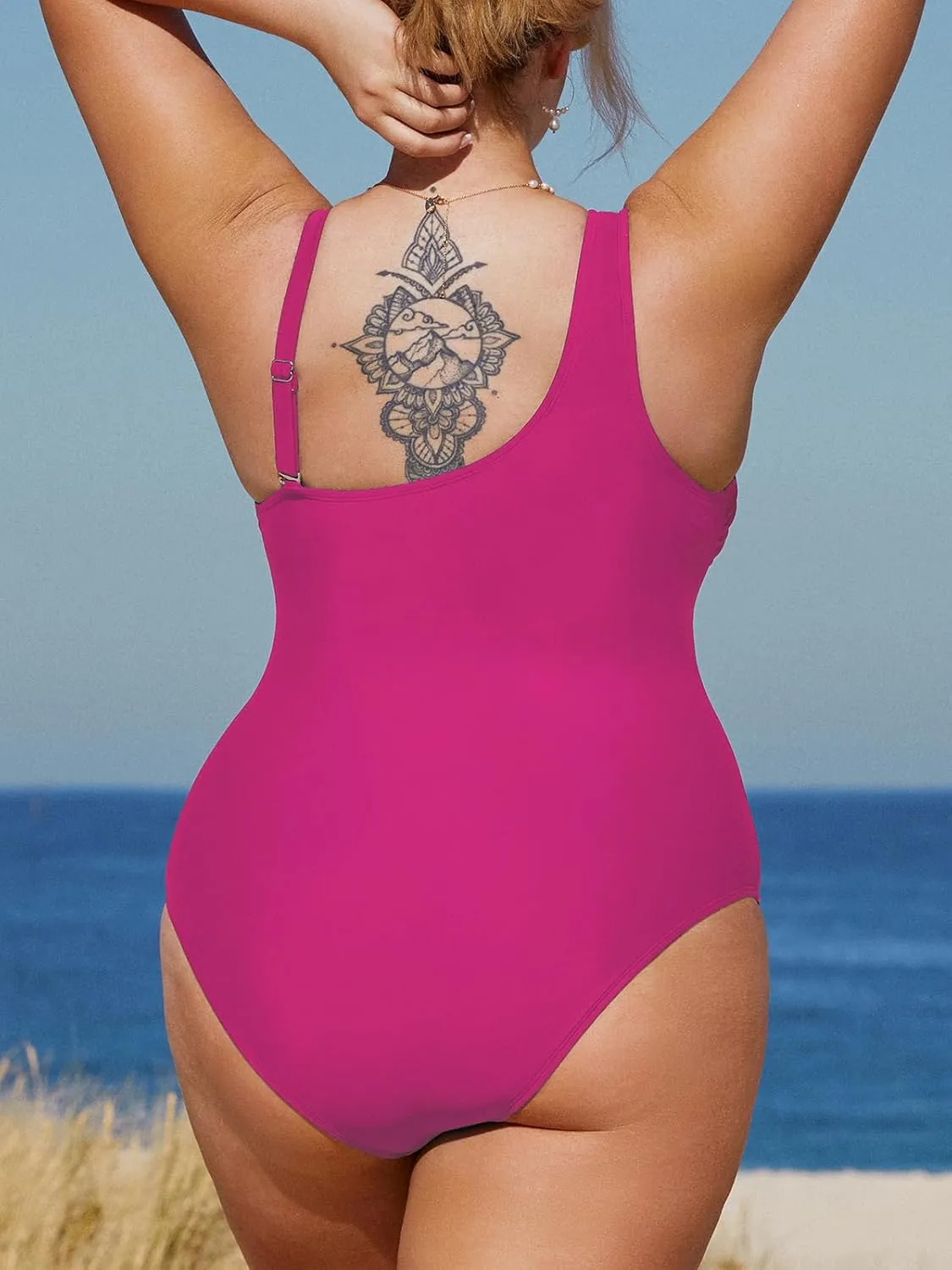 CUPSHE Women's Plus Size Swimsuit One Piece Bathing Suit Mesh Removable Straps Swimwear