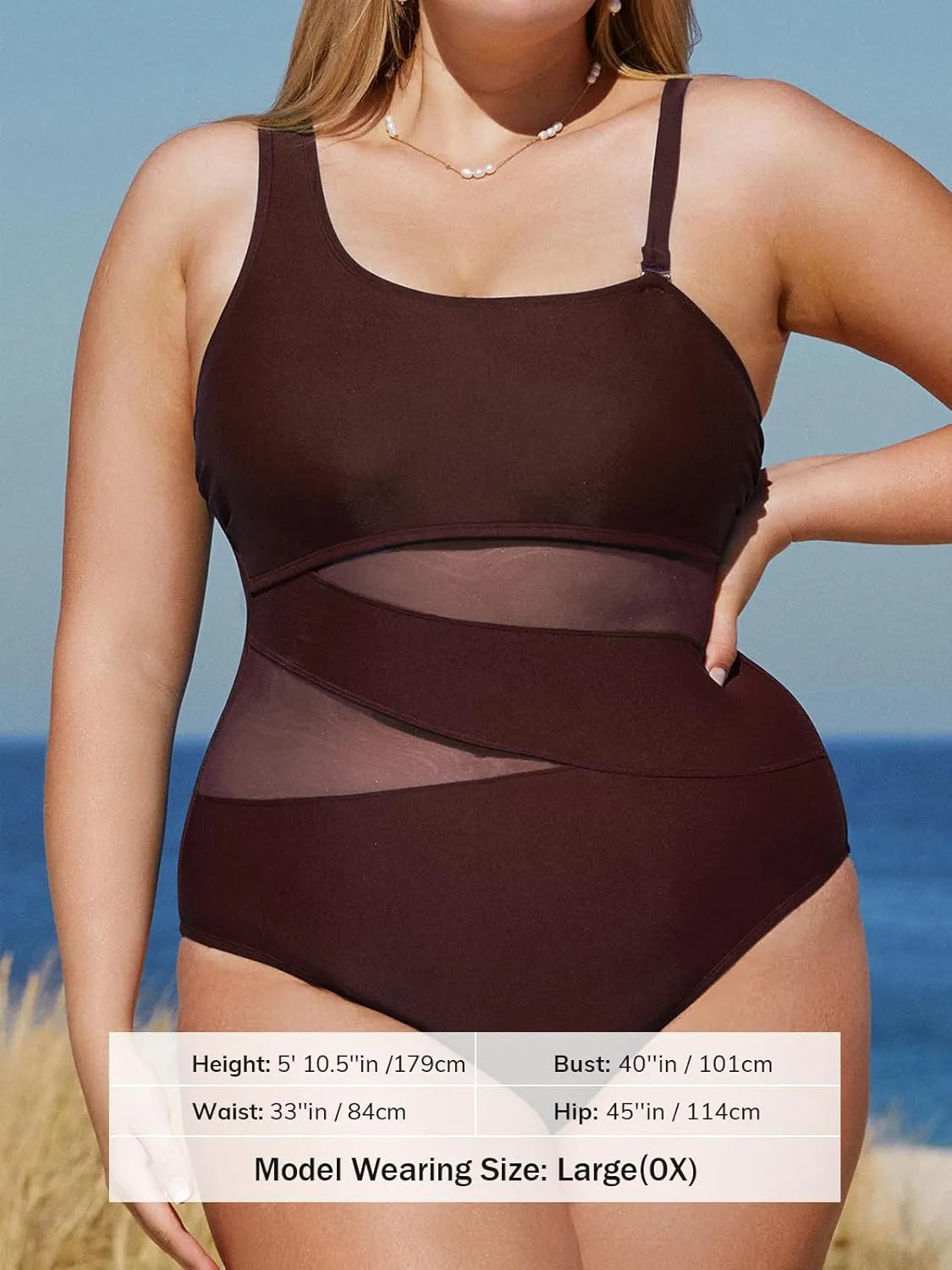 CUPSHE Women's Plus Size Swimsuit One Piece Bathing Suit Mesh Removable Straps Swimwear