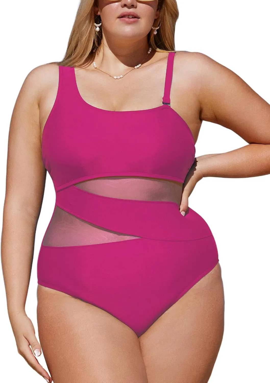 CUPSHE Women's Plus Size Swimsuit One Piece Bathing Suit Mesh Removable Straps Swimwear