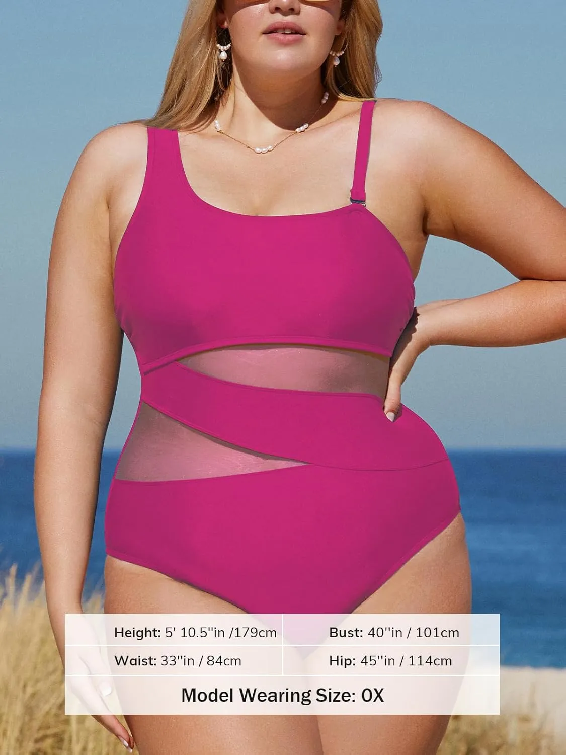 CUPSHE Women's Plus Size Swimsuit One Piece Bathing Suit Mesh Removable Straps Swimwear