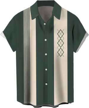 Deer Lady Mens Bowling Shirt 1950s Retro Print Hawaiian Shirts Short Sleeve Casual Button Down Shirt Beach Shirts