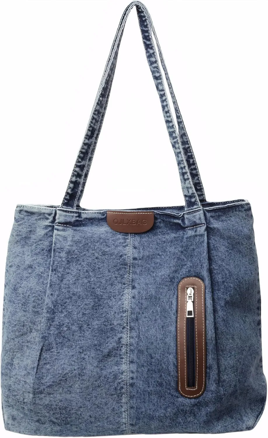 Denim Tote Bag for Women Large Jean Fabric Casual Shoulder Purse Handbag Blue