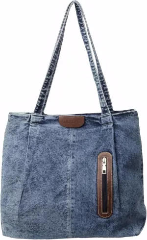 Denim Tote Bag for Women Large Jean Fabric Casual Shoulder Purse Handbag Blue