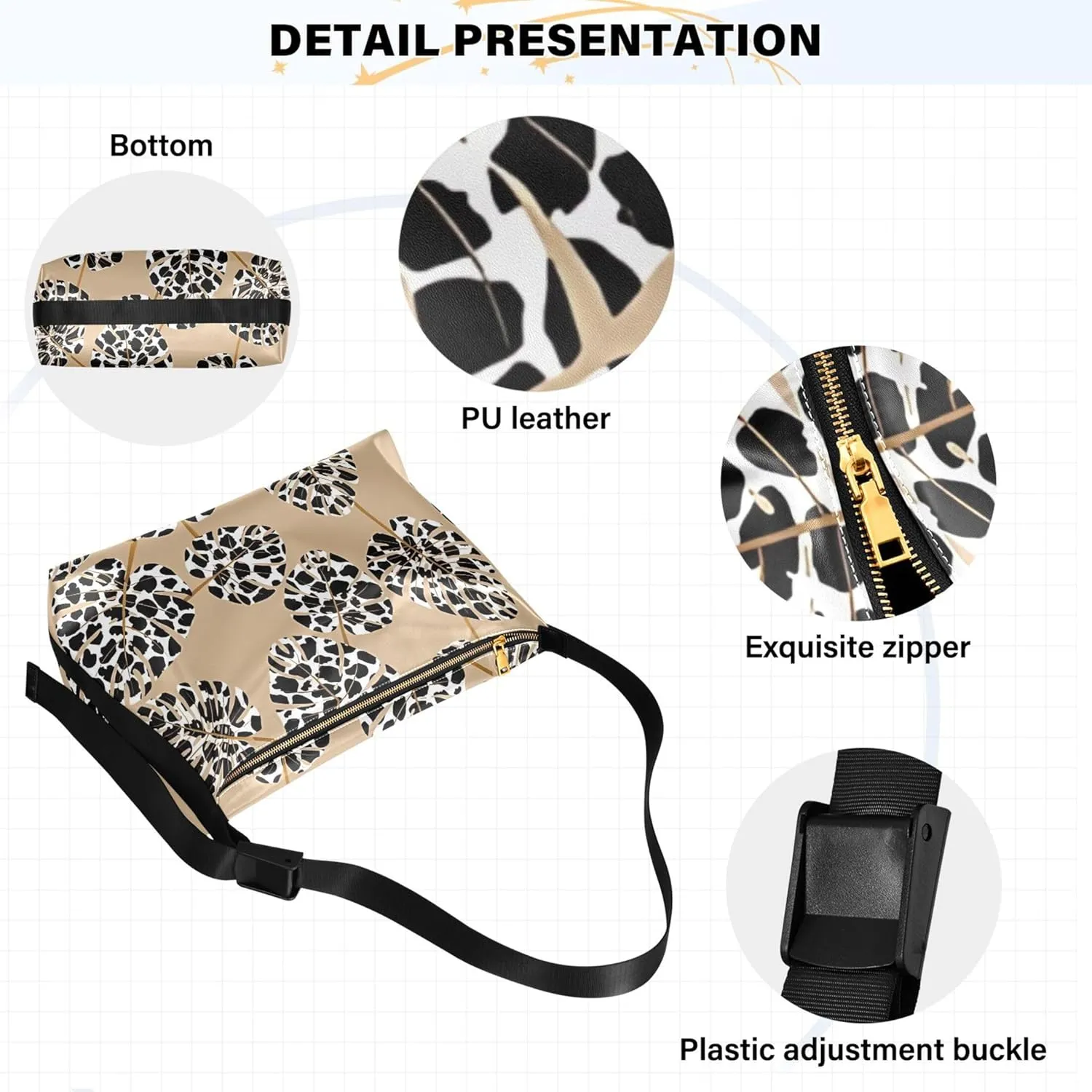 Dinosaurs Tropical Green Leaf Soft PU Leather Hobo Bags Women's Large Purse Design Leaf Print Women Hobo Purse
