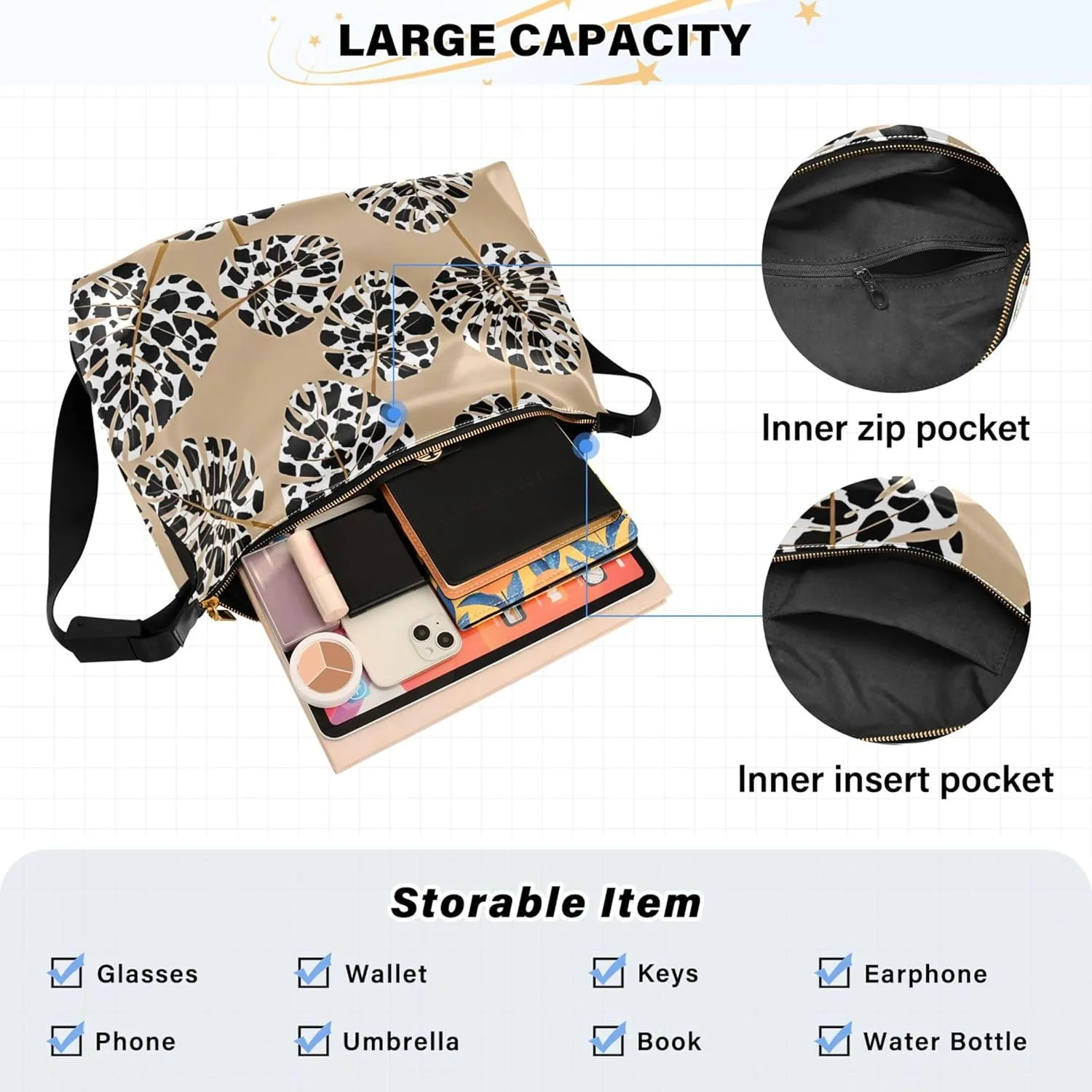 Dinosaurs Tropical Green Leaf Soft PU Leather Hobo Bags Women's Large Purse Design Leaf Print Women Hobo Purse