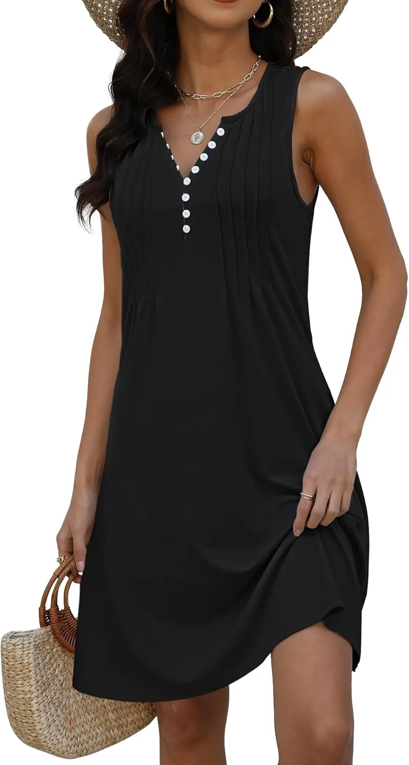 Disamer Beach Dresses for Women 2025 Vacation Swim Cover up V-Neck Summer Dress Button Down Sleeveless Boho Floral Sundress