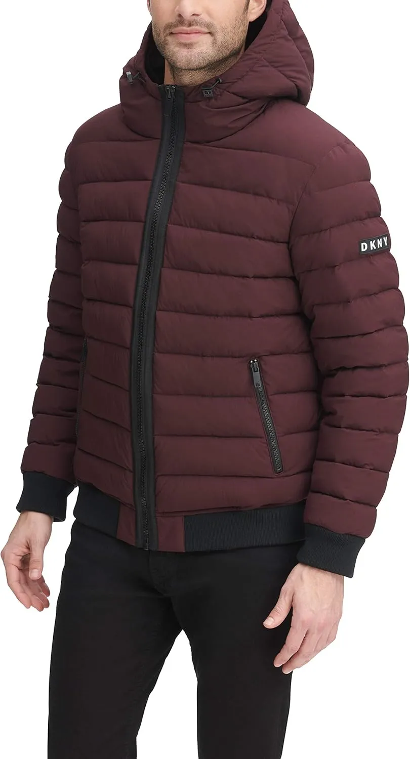 DKNY Men's Quilted Performance Hooded Bomber Jacket
