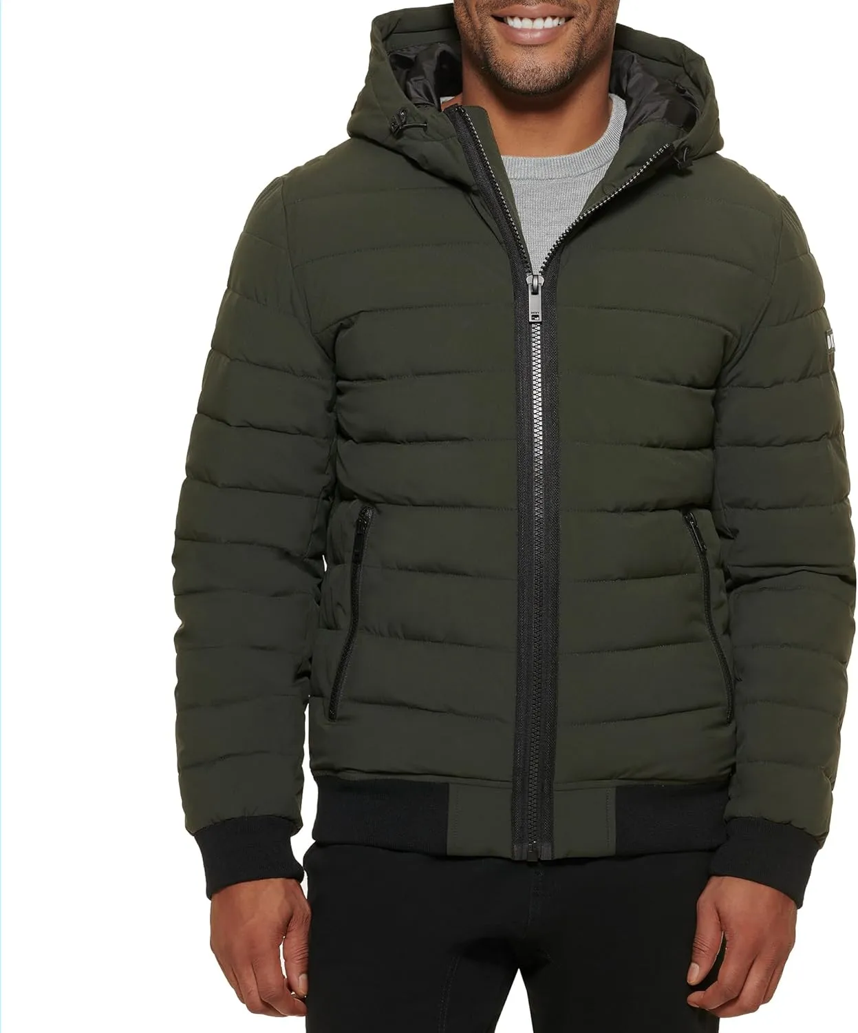 DKNY Men's Quilted Performance Hooded Bomber Jacket