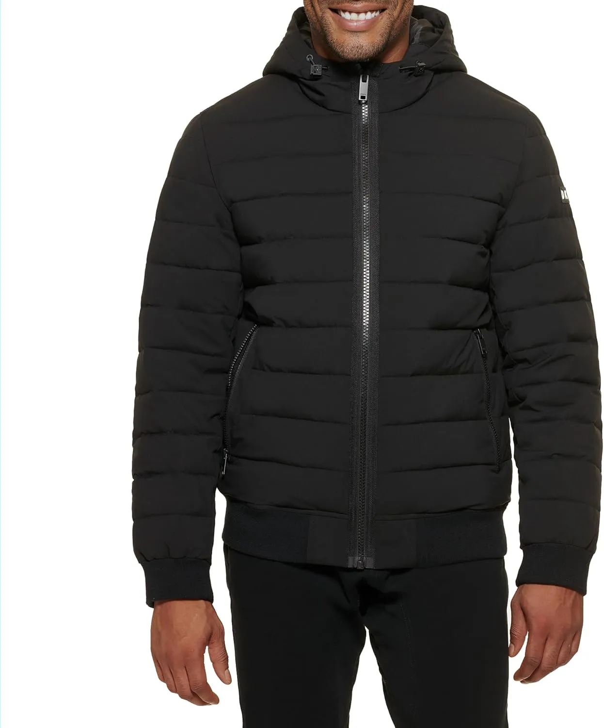DKNY Men's Quilted Performance Hooded Bomber Jacket