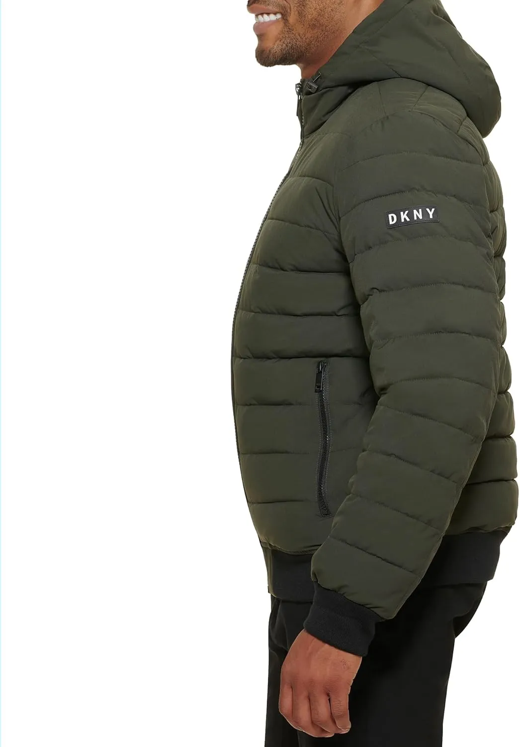 DKNY Men's Quilted Performance Hooded Bomber Jacket