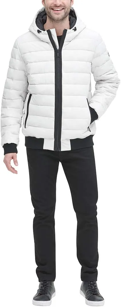 DKNY Men's Quilted Performance Hooded Bomber Jacket