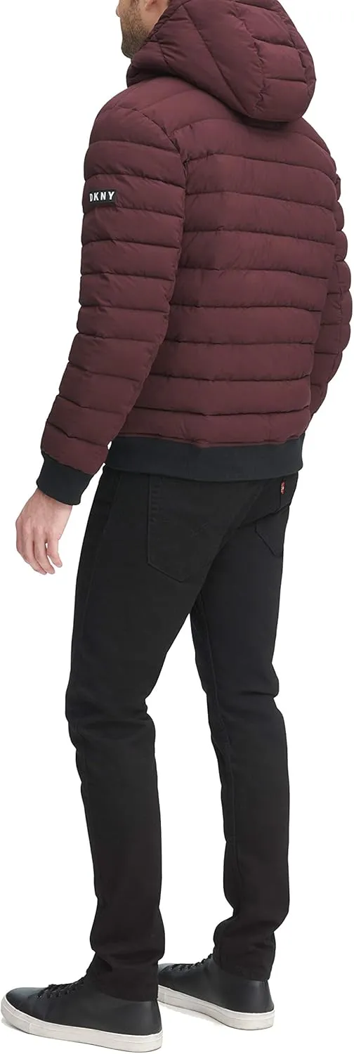 DKNY Men's Quilted Performance Hooded Bomber Jacket