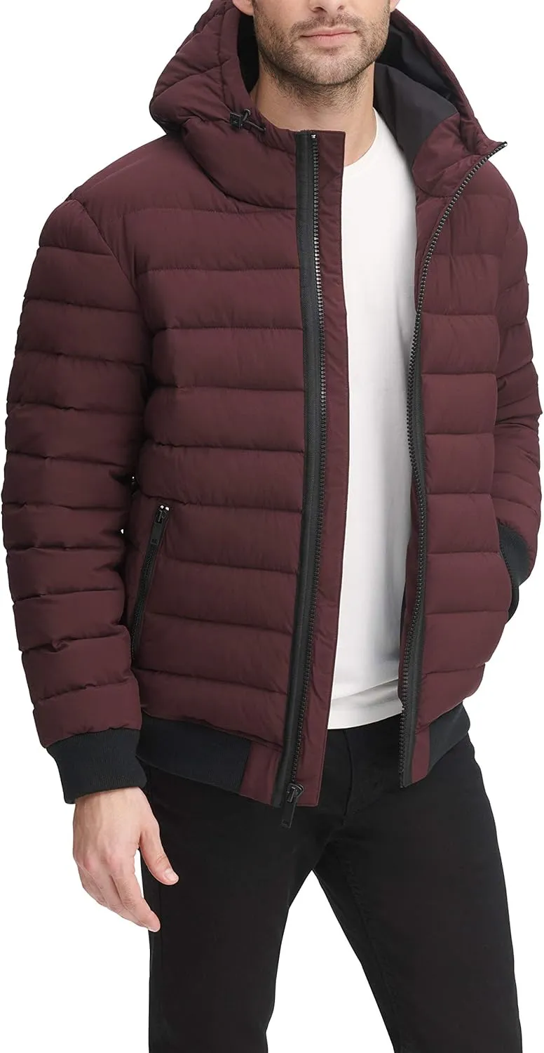 DKNY Men's Quilted Performance Hooded Bomber Jacket