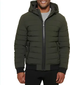DKNY Men's Quilted Performance Hooded Bomber Jacket