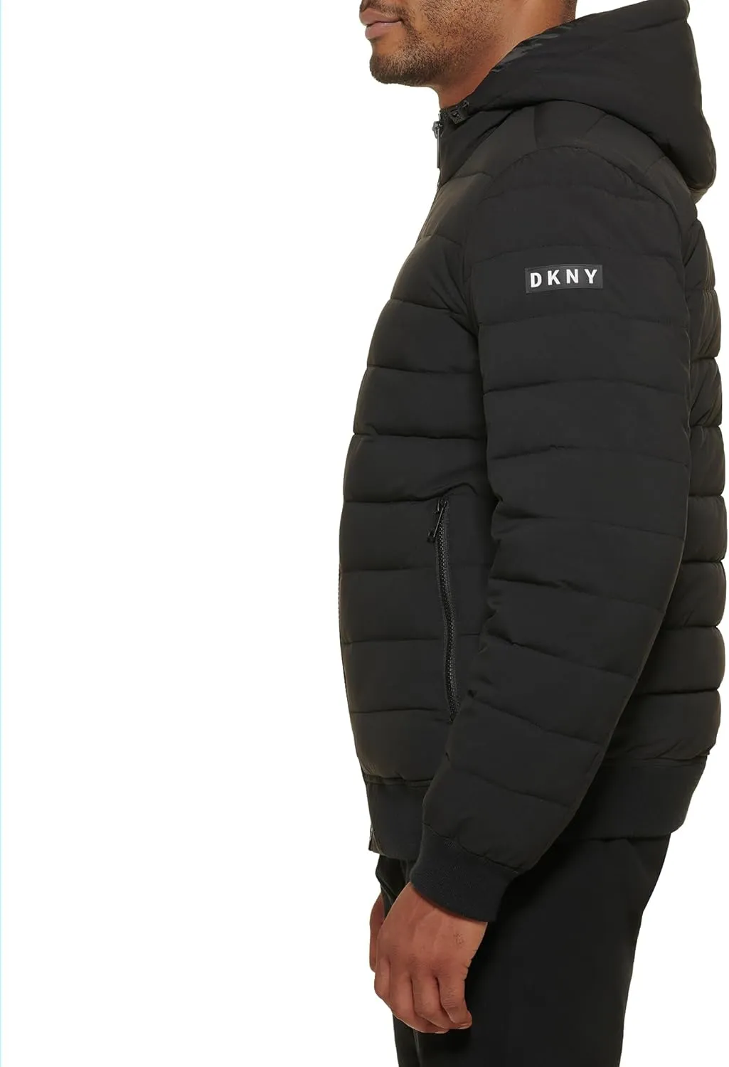 DKNY Men's Quilted Performance Hooded Bomber Jacket