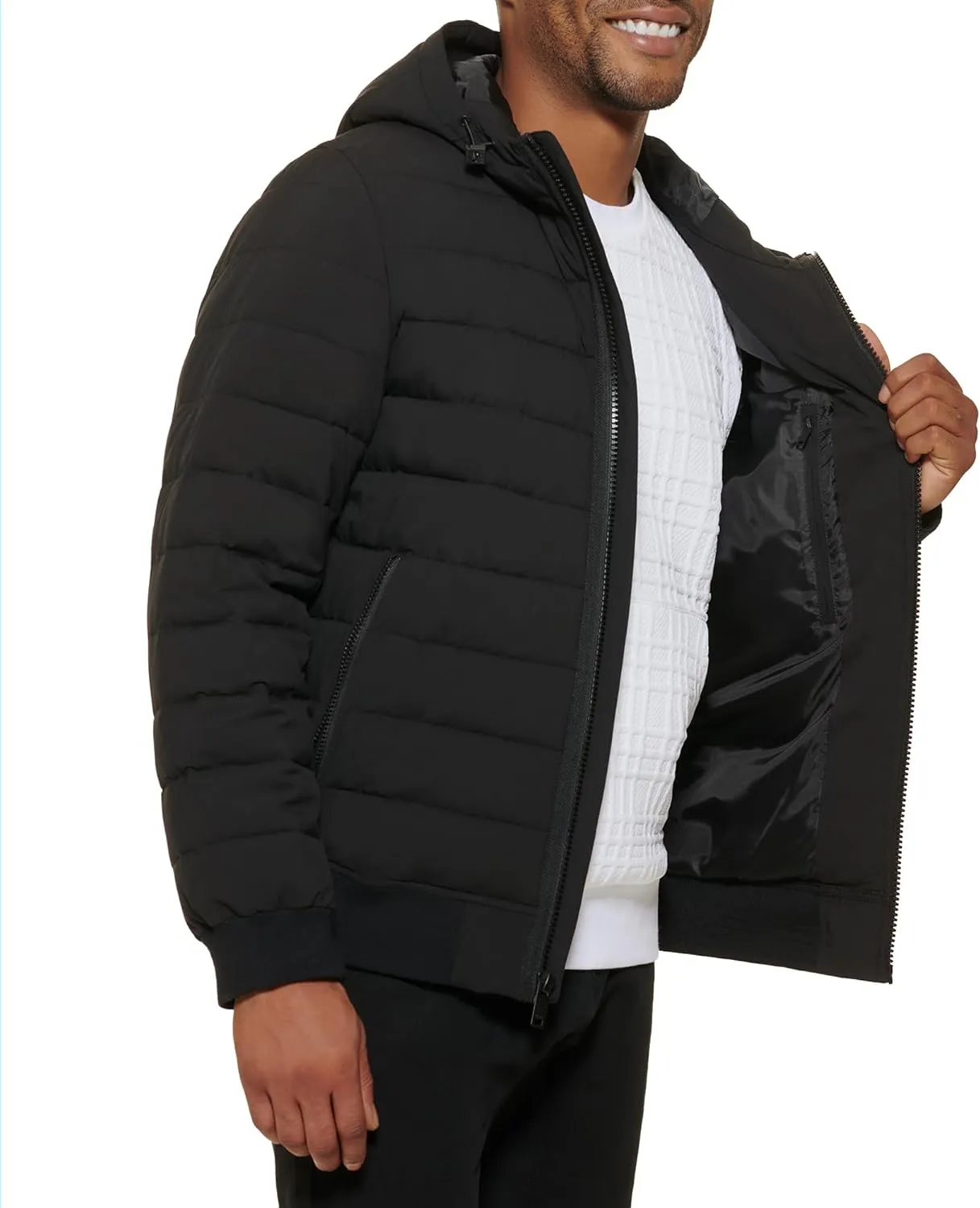 DKNY Men's Quilted Performance Hooded Bomber Jacket