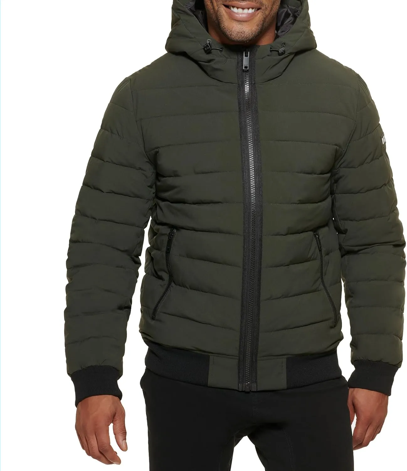 DKNY Men's Quilted Performance Hooded Bomber Jacket