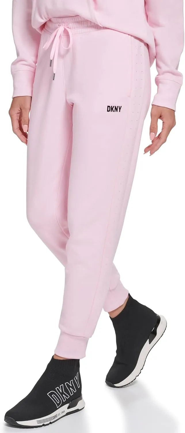 DKNY Women's Sport Metallic Stripe Logo Fleece Sweatpant