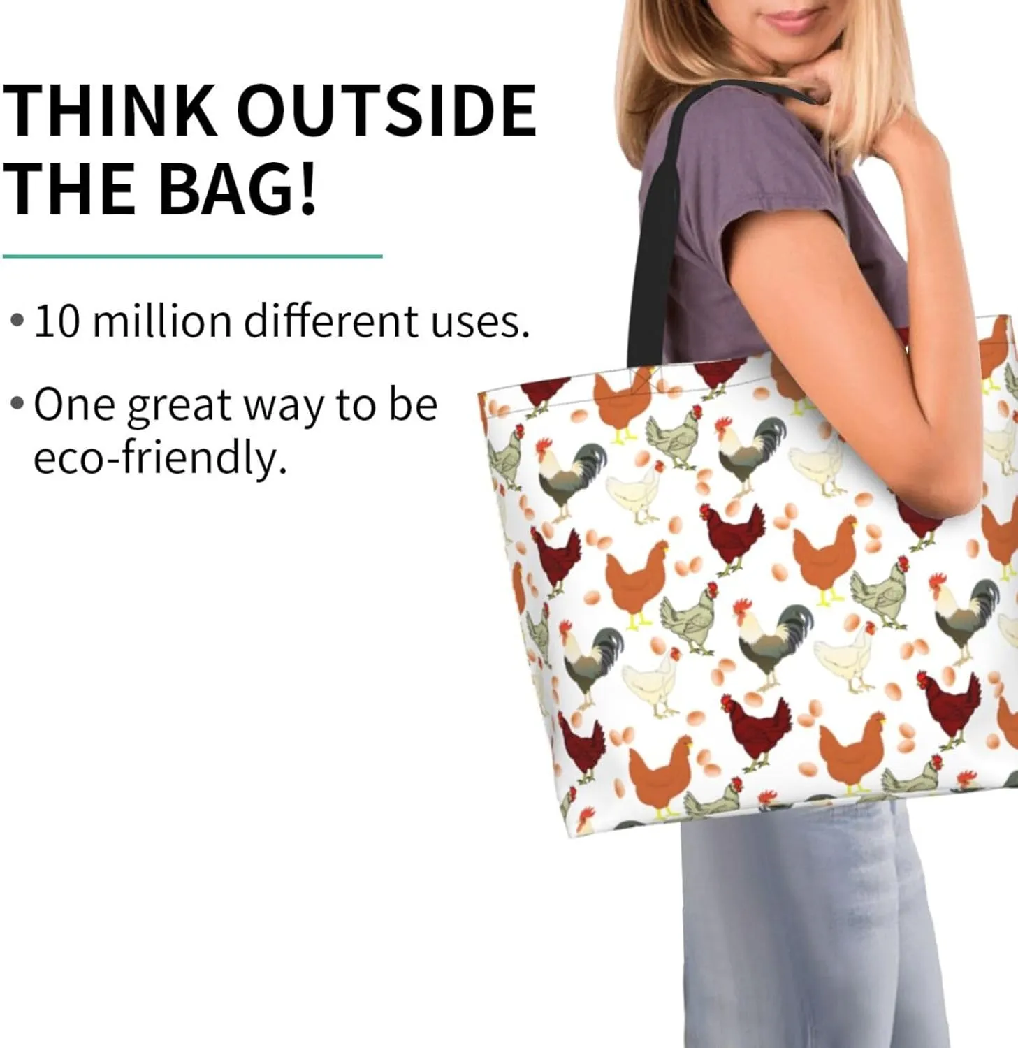 Dog Paw Tote Bag for Women Chicken Reusable Handbag Grocery Bags Skull Beach Shoulder Bag Shopping Handbags Gifts