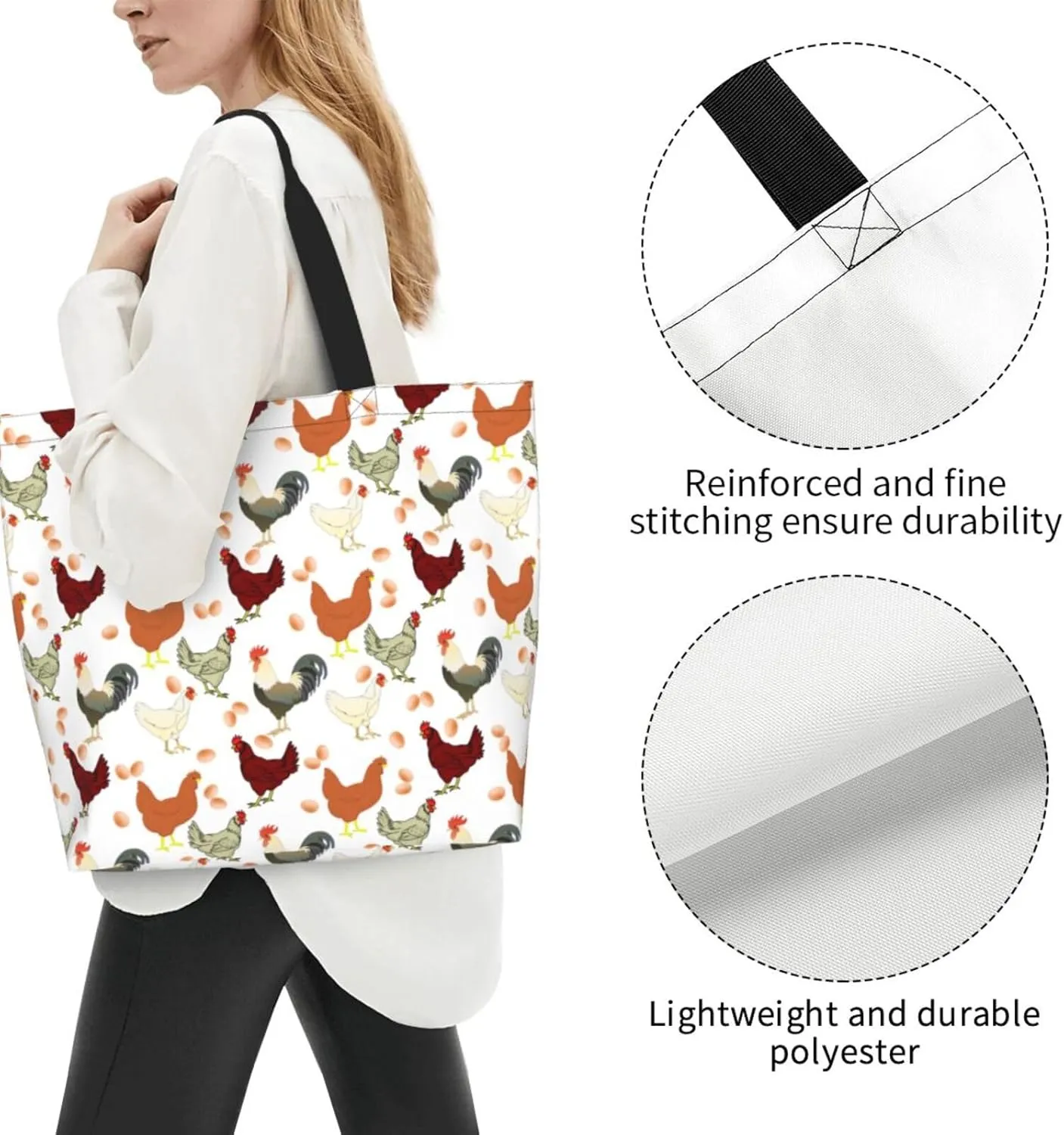 Dog Paw Tote Bag for Women Chicken Reusable Handbag Grocery Bags Skull Beach Shoulder Bag Shopping Handbags Gifts