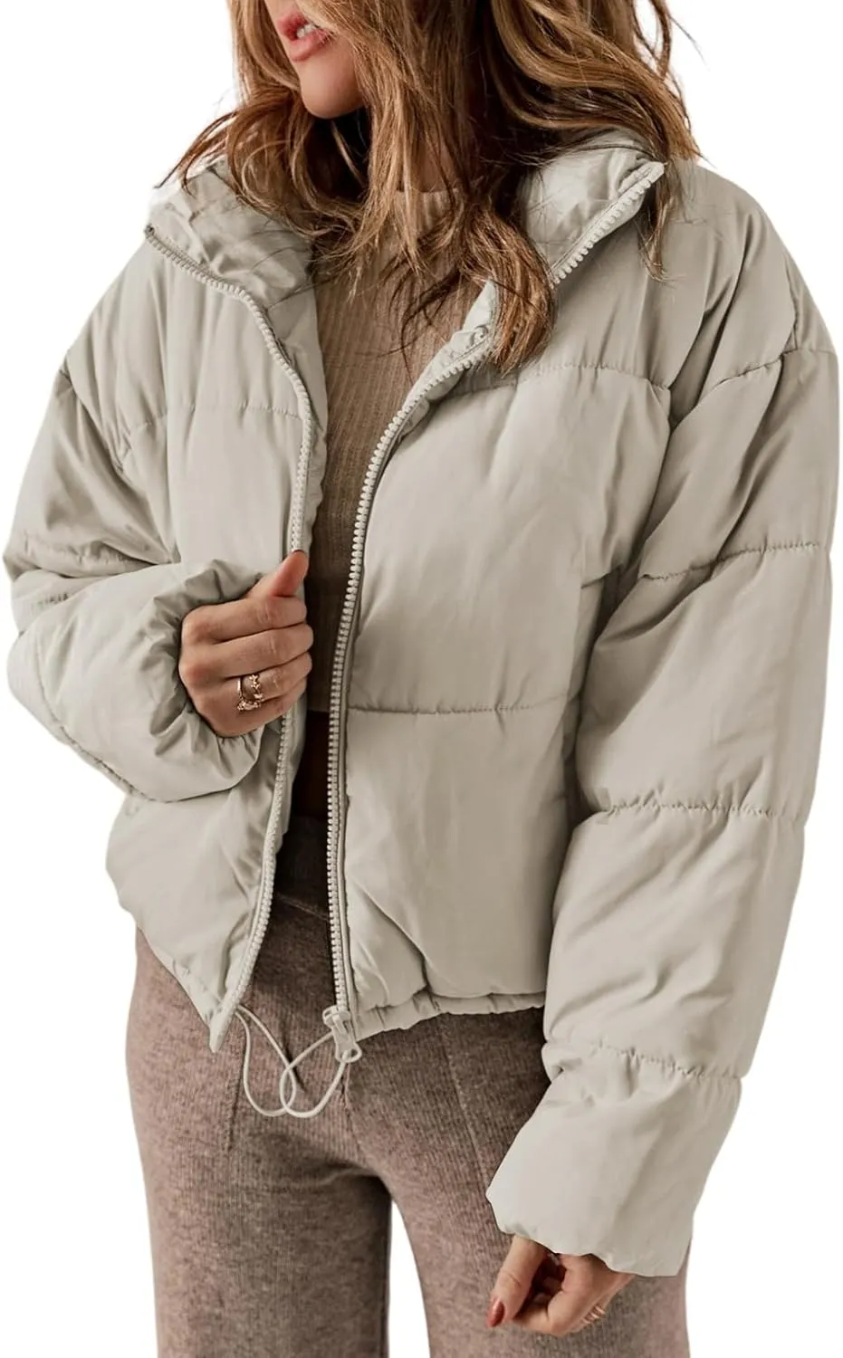 Dokotoo Womens Winter Quilted Jackets Long Sleeve Full Zip Puffer Jacket Coats with Pockets