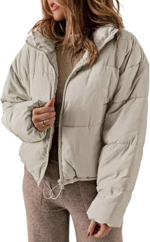 Dokotoo Womens Winter Quilted Jackets Long Sleeve Full Zip Puffer Jacket Coats with Pockets