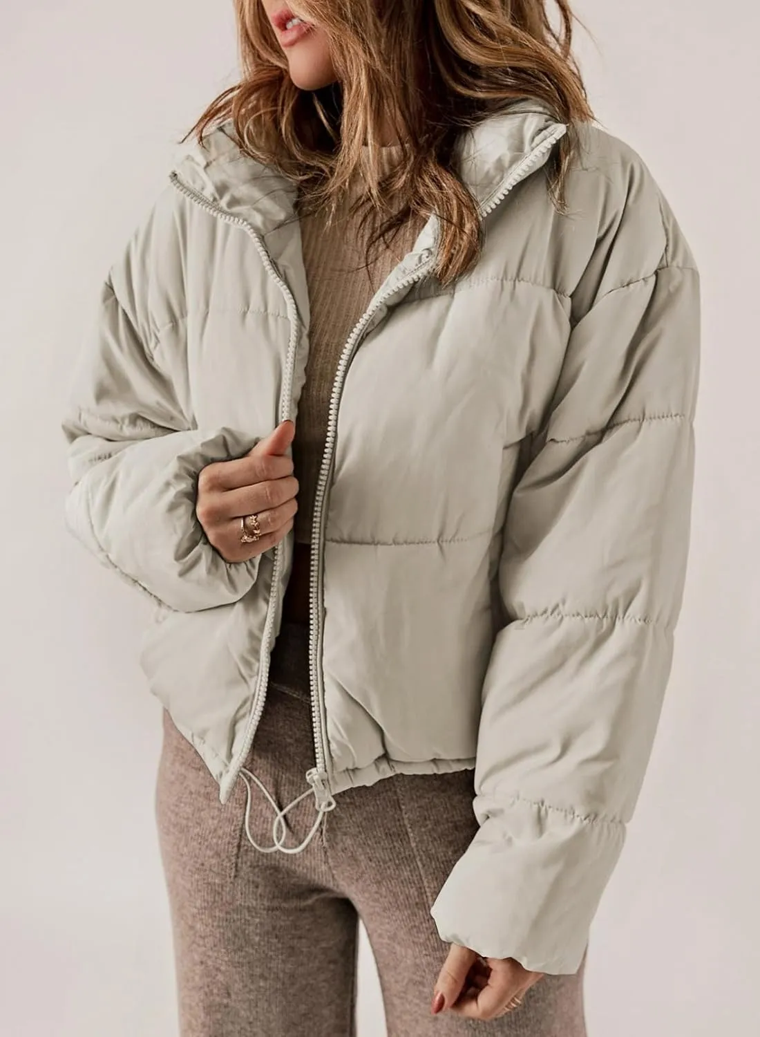 Dokotoo Womens Winter Quilted Jackets Long Sleeve Full Zip Puffer Jacket Coats with Pockets