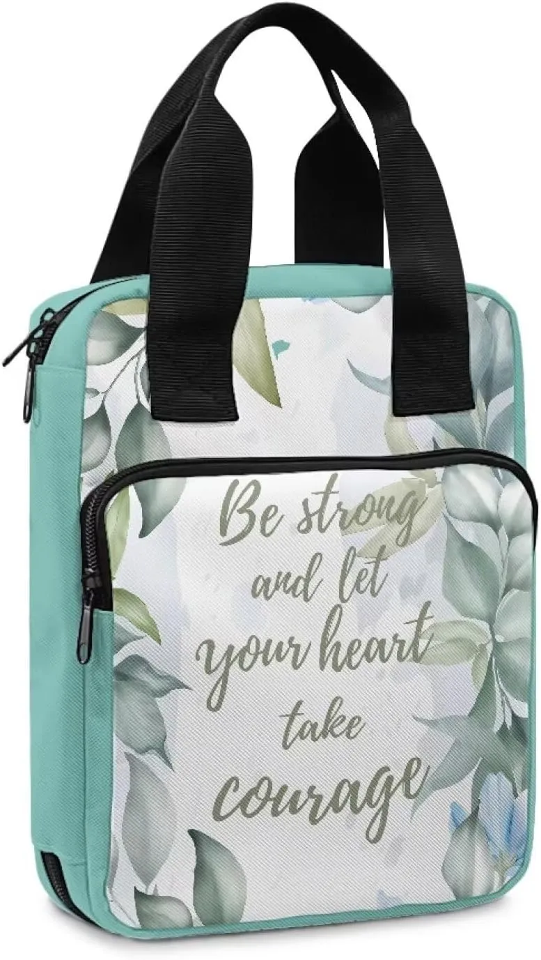 Dolyues Be Strong Bible Book Covers for Women Polyester Bible Cases with Zippered Pocket Bible Bags Women Small Handbag Church Bible Study Supplie
