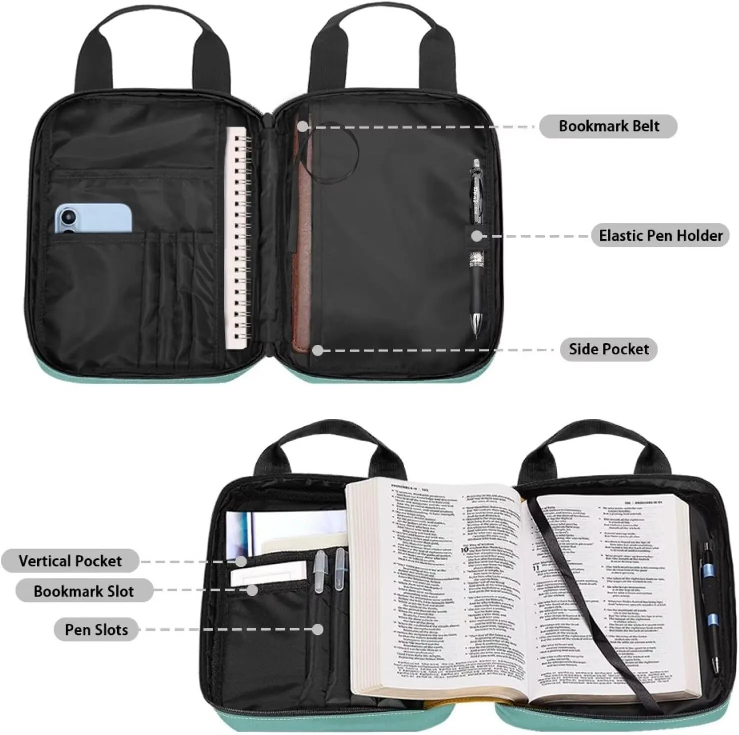 Dolyues Be Strong Bible Book Covers for Women Polyester Bible Cases with Zippered Pocket Bible Bags Women Small Handbag Church Bible Study Supplie