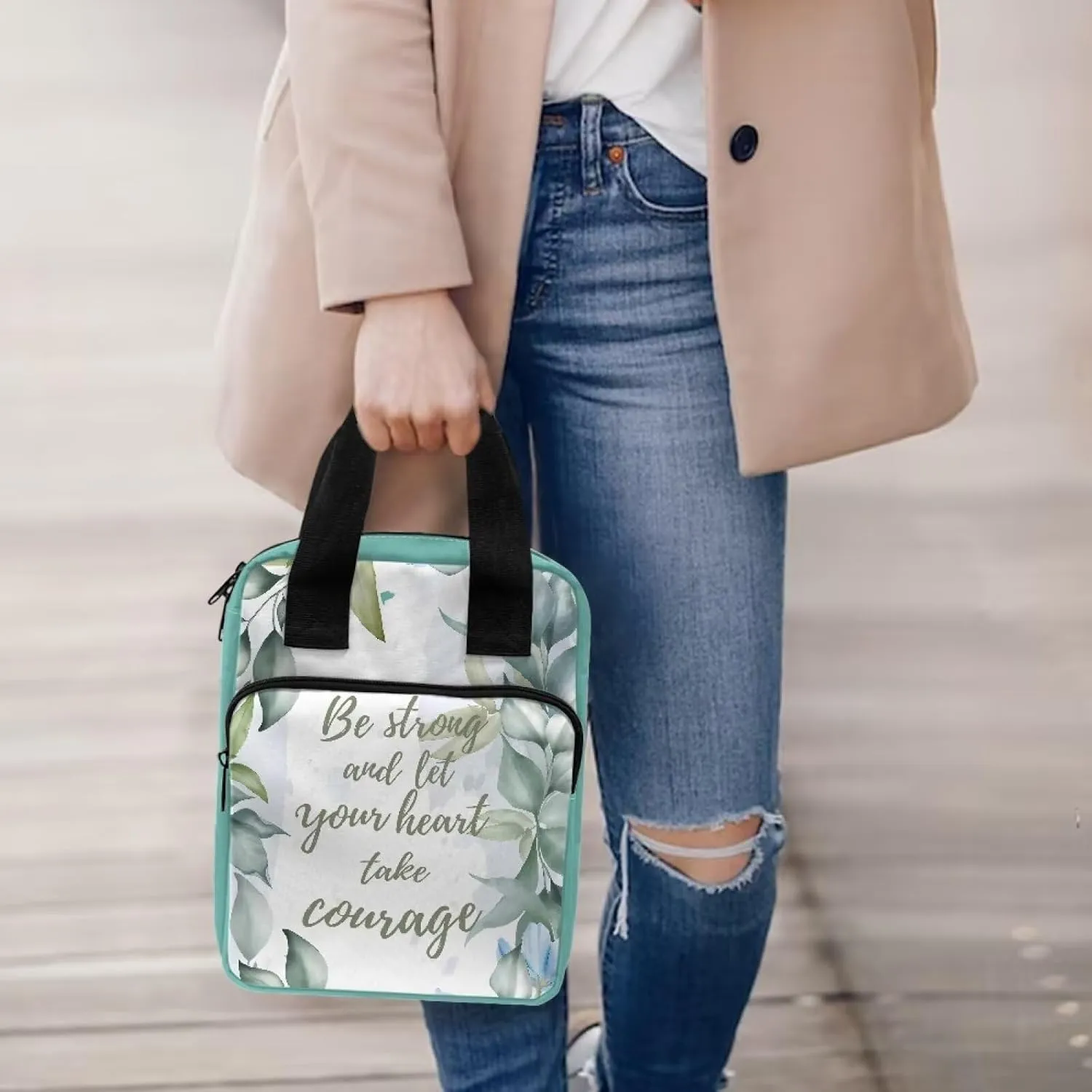 Dolyues Be Strong Bible Book Covers for Women Polyester Bible Cases with Zippered Pocket Bible Bags Women Small Handbag Church Bible Study Supplie