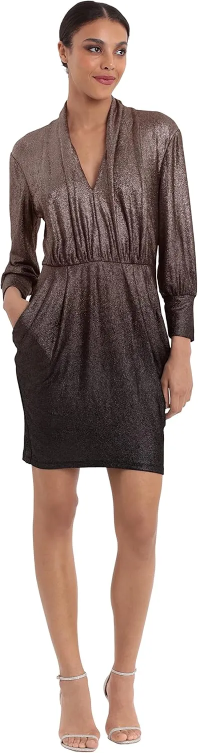 Donna Morgan Women's Stretch Lame Long Sleeve with Pockets