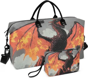 Dragon Roar Comic Travel Duffel Bag, Gym Bags with Multiple Interior Pockets for Men Women Toiletry Purse Included 20.5”x 1.9” x 13.8”