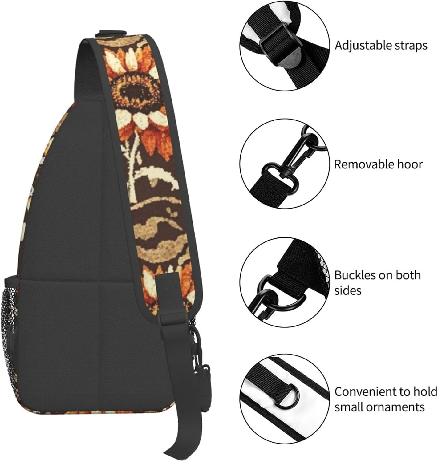 Dreamy Tiger Sunflower Crossbody Bags Cross Chest Bag Adjustable Sling Backpack for Women Men