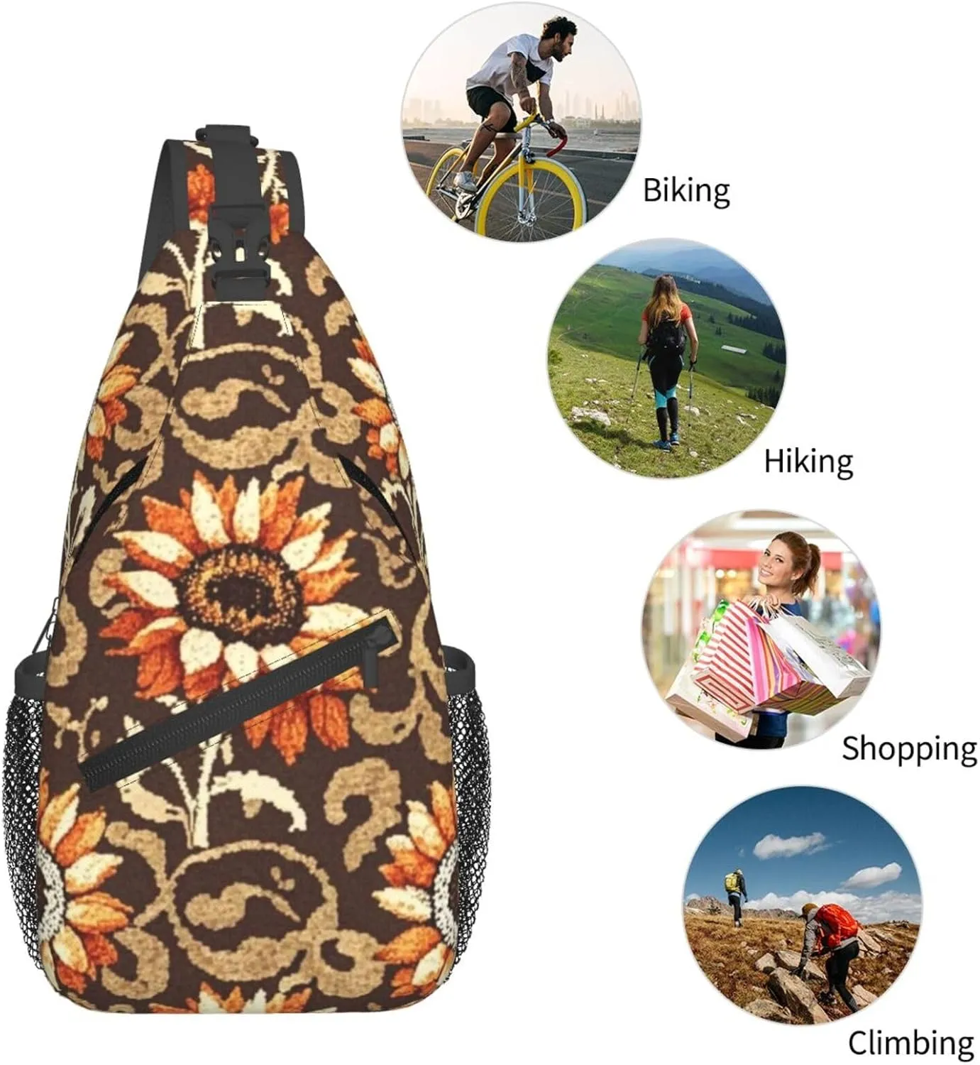 Dreamy Tiger Sunflower Crossbody Bags Cross Chest Bag Adjustable Sling Backpack for Women Men