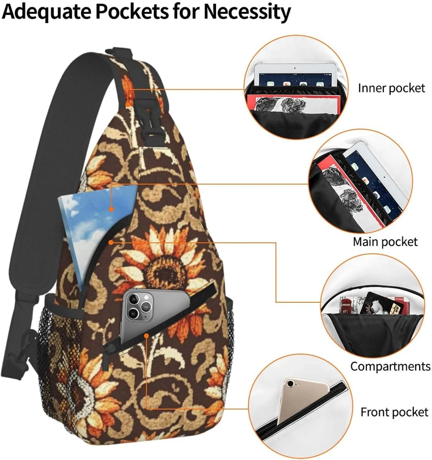 Dreamy Tiger Sunflower Crossbody Bags Cross Chest Bag Adjustable Sling Backpack for Women Men